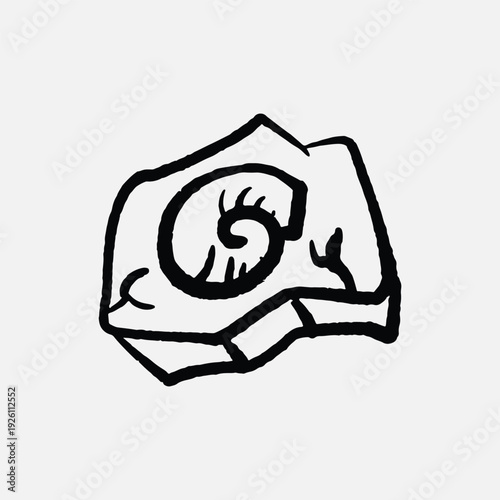 Illustration of an history sketch ink fossil amonite