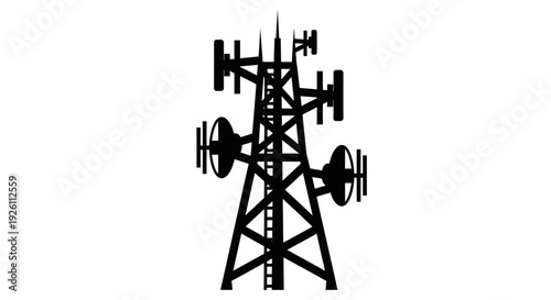 Telecommunications tower with antennas and transmission equipment.