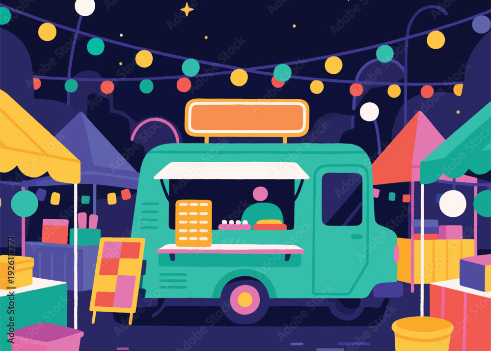 Obraz premium Food Truck Cartoon Vector Illustration Creative Design Template 