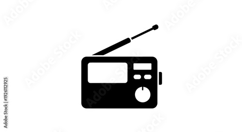 Simple black icon of a portable radio with antenna.