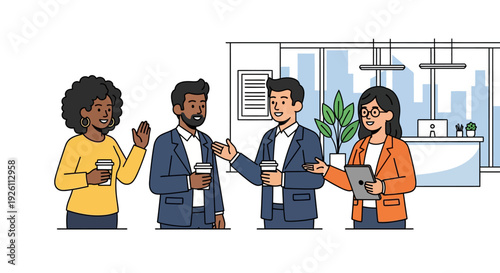 Diverse Colleagues Morning Office Arrival