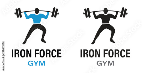 Iron Force Gym Fitness Logo Design Featuring Weightlifter Silhouette for Bodybuilding Centers, Personal Training, and Athletic Performance Branding