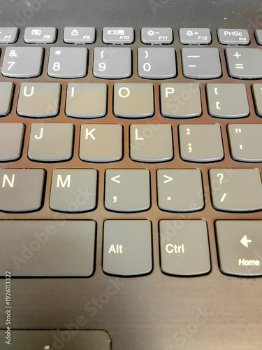 Close up of keyboard of laptop computer with blank space for your text