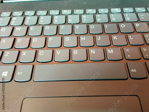 Close up of keyboard of laptop computer with blank space for your text