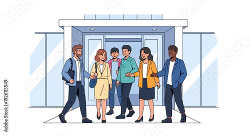 Happy Colleagues Entering Modern Office