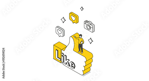 3D Yellow Thumbs Up Like Sign.