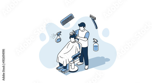 Barber Cutting Hair with Clippers.