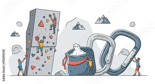 Climbing Gear Backpack and Accessories Illustration.
