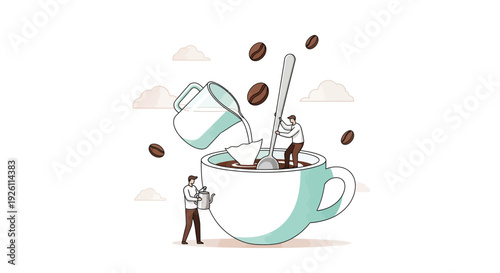 Coffee Cup with People and Coffee Beans.