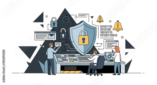 Cybersecurity Team Protecting Data with Shield.