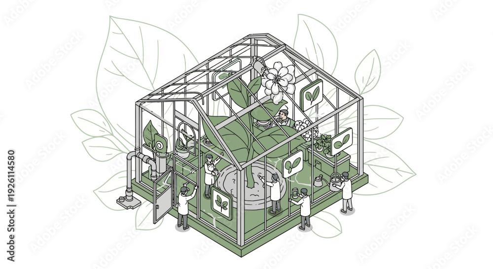 Fototapeta premium Greenhouse with Plants and Metal Frame.