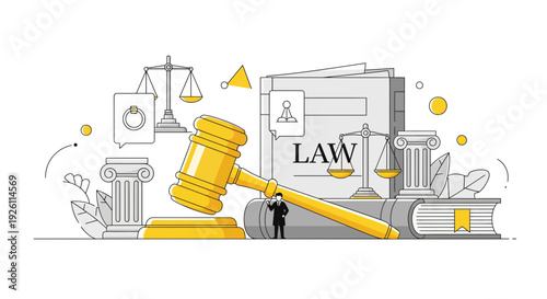 Golden Gavel and Law Documents Illustration.