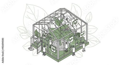 Greenhouse with Plants and Metal Frame.
