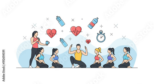 Group of People Exercising Together Fitness.