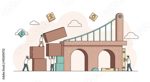 Illustration of workers unloading cargo from crane.