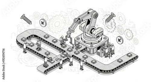 Industrial Robot Arm Assembly Parts Diagram.