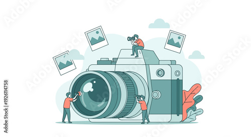 Large Camera with People and Photos.