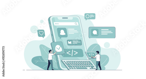 Large Mobile Phone with Code and People.