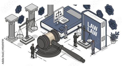 Law Books and Gavel Illustration.