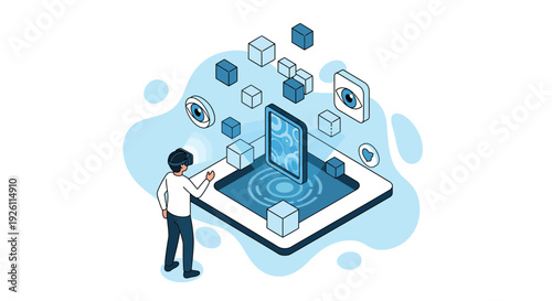 Man Interacting with Digital Mobile Device.