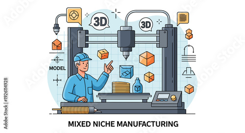 Man Operating 3D Printer in Factory.