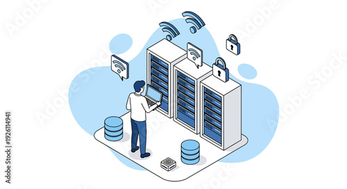 Man Managing Servers and Data Storage.