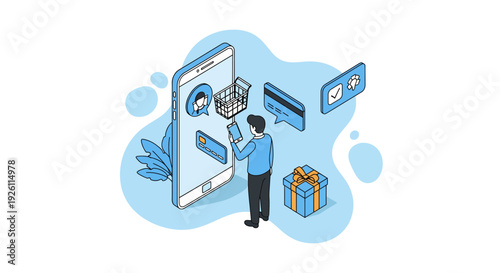 Man Shopping Online with Mobile Phone.