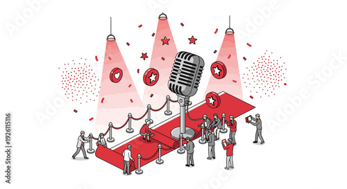 Microphone on Red Carpet with People.