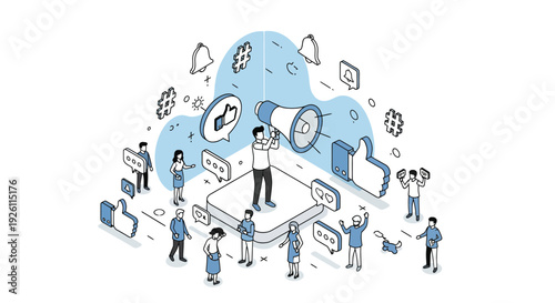 People Interacting with Digital Elements Illustration.