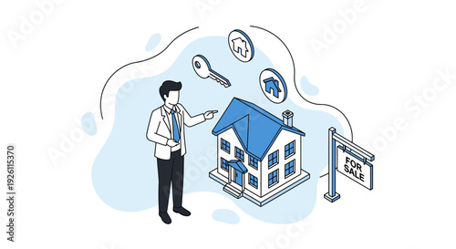 Real Estate Agent Showing House Model.