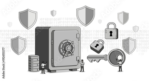 Safe Deposit Box with Security Icons.