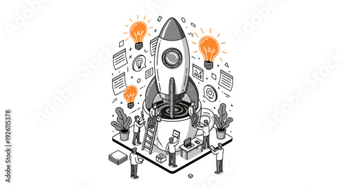 Rocket Launch Concept with Business Elements.