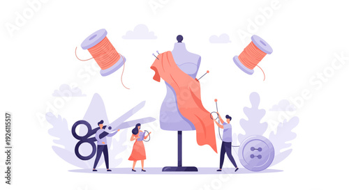 Tailor Measuring and Cutting Fabric on Mannequin.