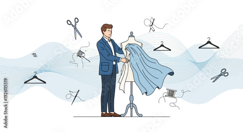 Tailor Measuring Mannequin with Fabric Suit.