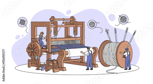 Traditional Weaving Looms and Textile Workers.