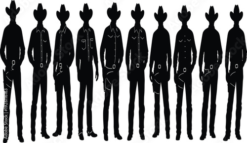 Cowboy silhouette collection, western man artwork, cowboy hat illustration,