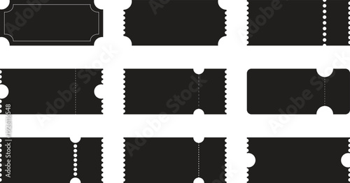 Collection of blank black ticket and coupon templates.