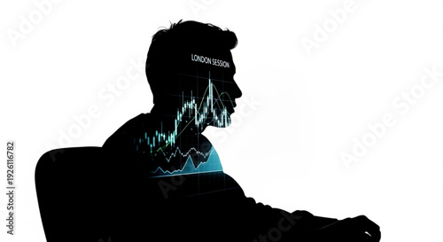 Silhouette of a man with futuristic blue circuit lines on his face and neck