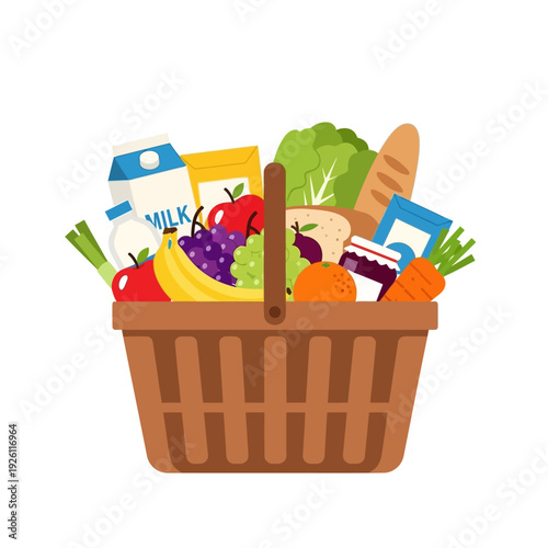 Fresh Groceries In Wicker Basket - Healthy Food Shopping & Nutrition