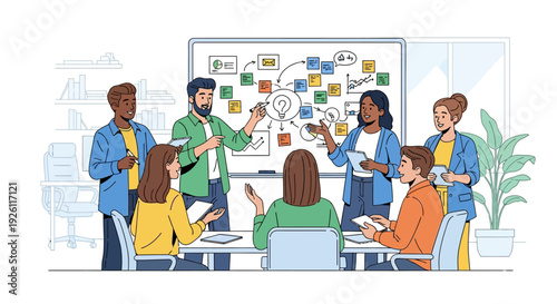 Happy Colleagues Brainstorming Ideas Whiteboard Session