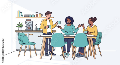 Happy Colleagues Coffee Break Office Pantry