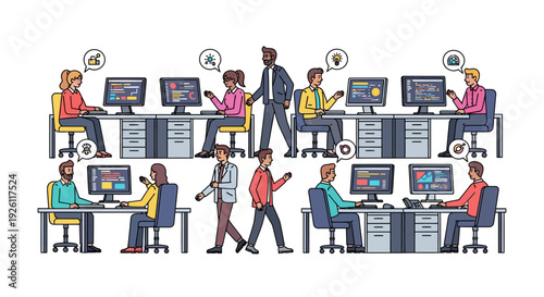 Productive Office Scene With Diverse Staff