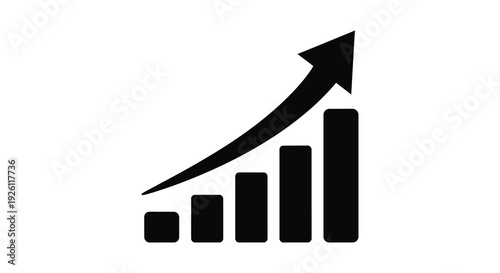 A simple black graphic depicts a rising bar graph symbolizing progress and growth silhouette high quality professional detailed