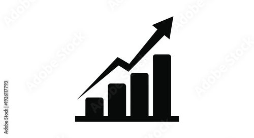 A black graphic depicts rising bar graphs and an upward trend presented as a silhouette high quality professional