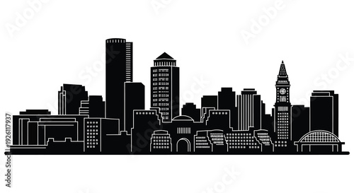 A striking black cityscape featuring various architectural landmarks and a distinct skyline silhouette high quality professional detailed modern