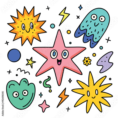 Wallpaper Mural Whimsical cartoon space objects with smiling faces Torontodigital.ca