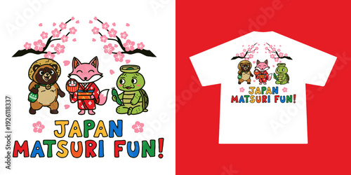 Fun and colorful Japanese culture cartoon illustration.  Flat vector style ideal for t-shirts, stickers, and travel or cultural merchandise