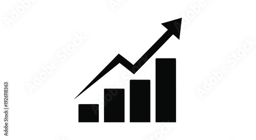 A black graphic represents increasing bar charts and an upward arrow a symbolic silhouette high quality professional detailed