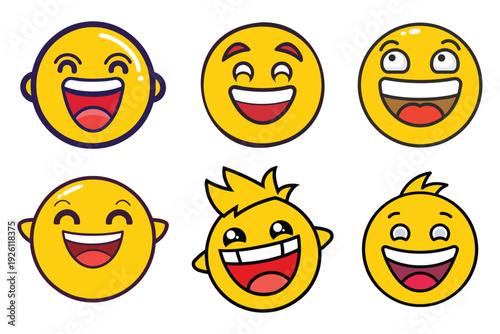 Wallpaper Mural Collection of six yellow smiling emoticons with various expressions Torontodigital.ca