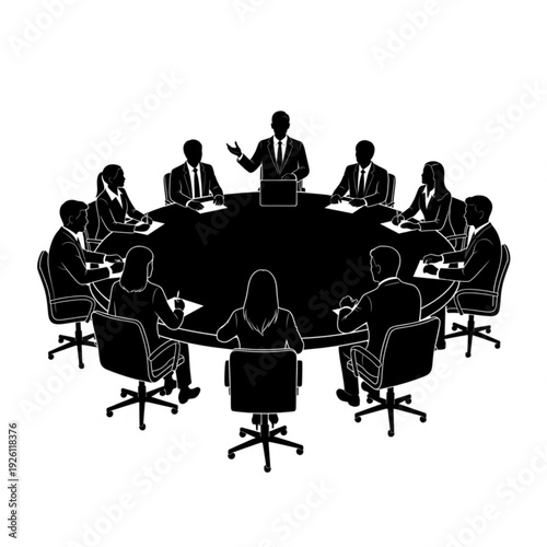 Business meeting with people sitting around a large round table